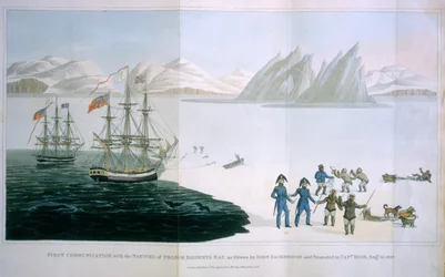 Première communication avec les indigènes de la baie du Prince Régent, 10 août 1818, publié par John Murray, Londres, 1819